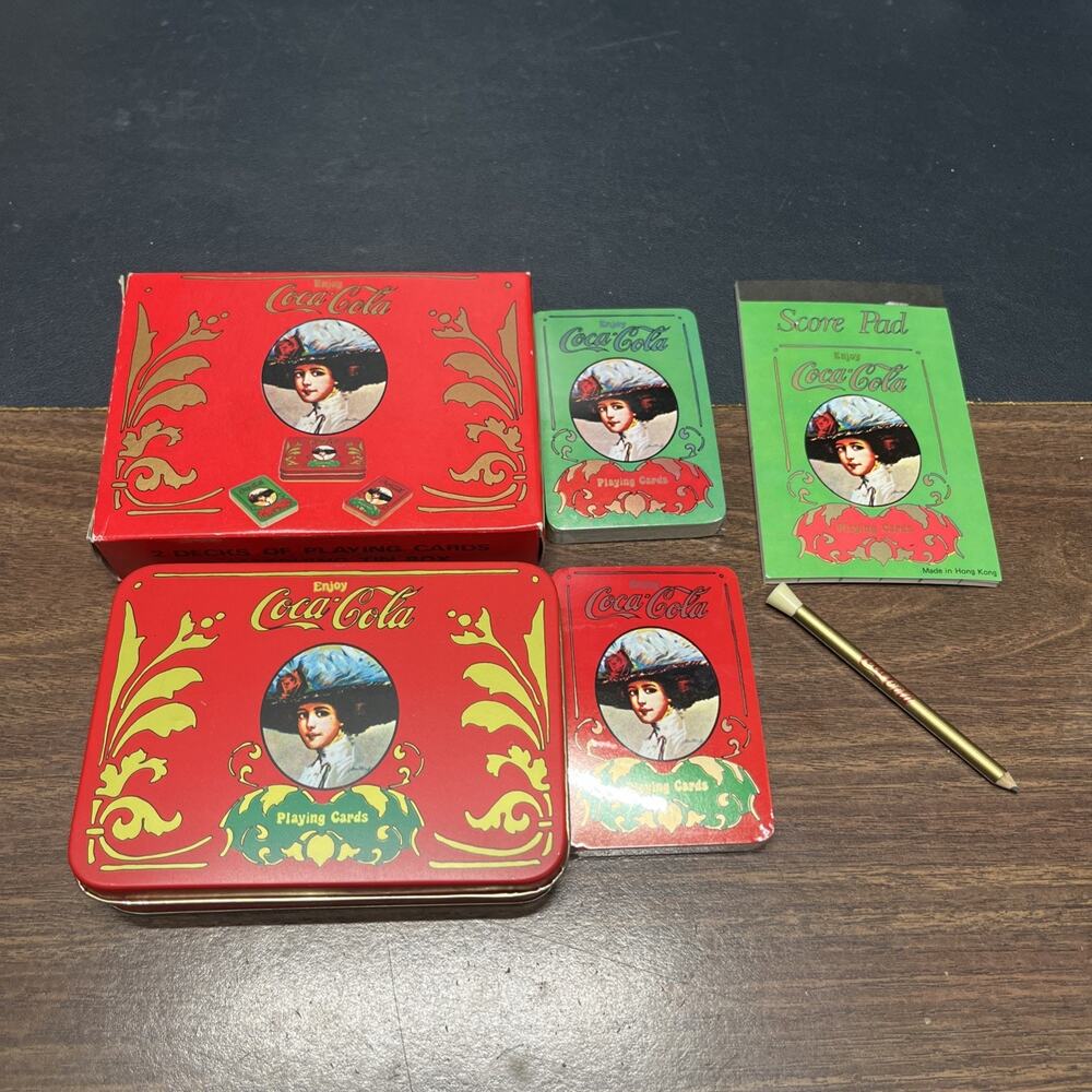Vintage Coca Cola Playing Cards (2 Complete Decks) In Collectors Tin, Sealed.